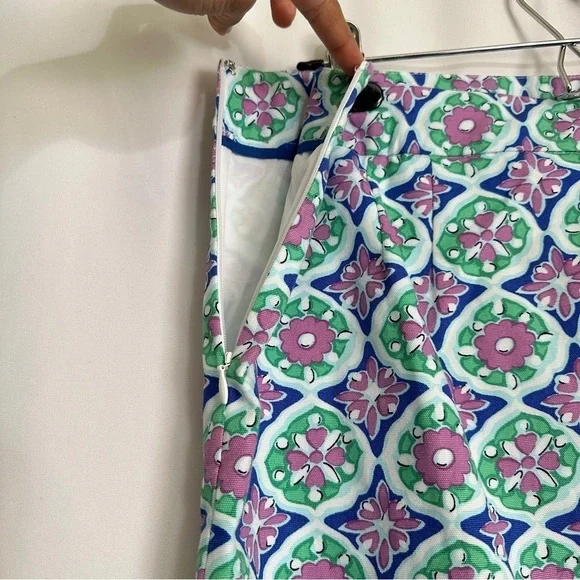 Talbots Women's A-Line Canvas Skirt Medallion Floral Print Green Blue Pink sz 10 - Picture 8 of 13